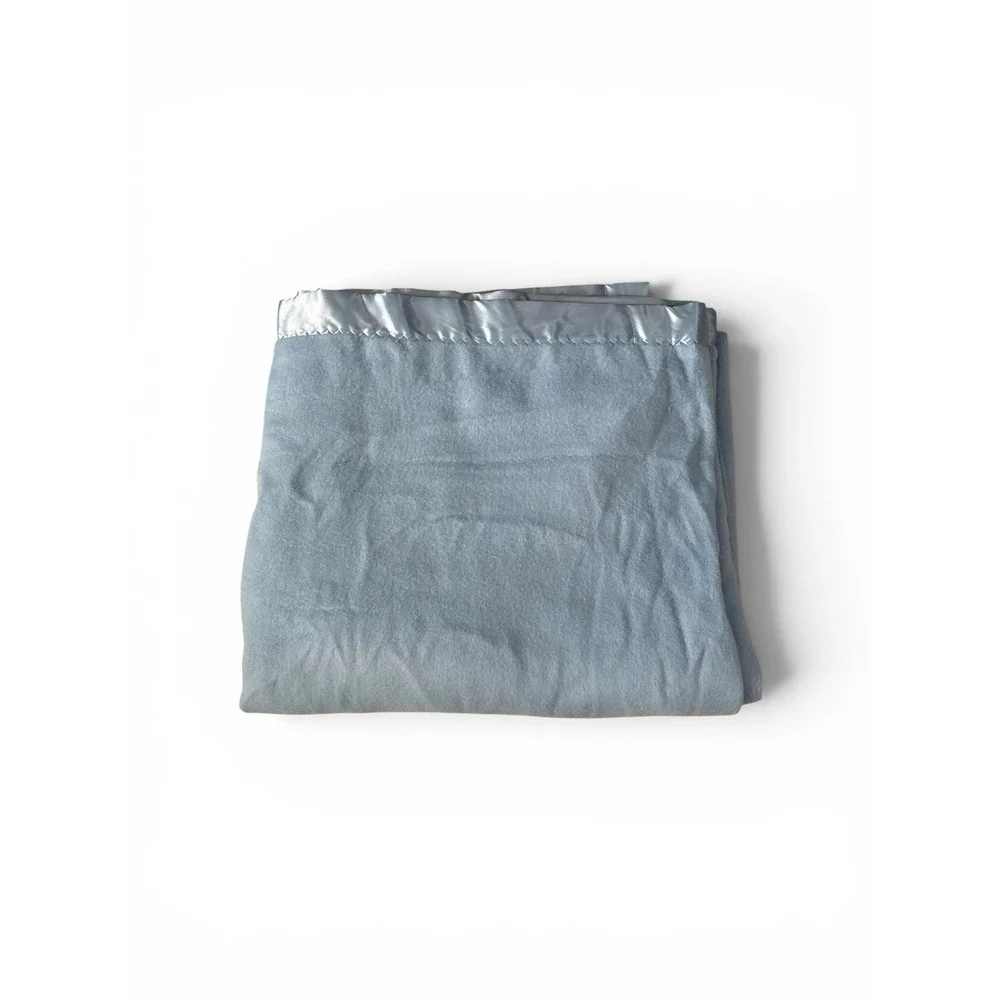 Vintage Blanket Satin Trim King Size 87x89 Acrylic Solid Blue Made In USA